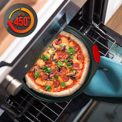 Plateau à pizza antiadhésif 2 pièces avec poignée en silicone - Moule rond en acier antiadhésif avec trous perforés 