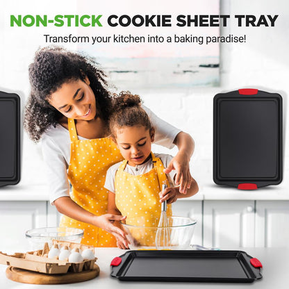 Plaque à biscuits antiadhésive en 3 pièces avec poignées en silicone pour la cuisson (Noir) 