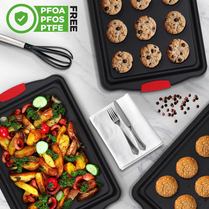Plaque à biscuits antiadhésive en 3 pièces avec poignées en silicone pour la cuisson (Noir) 