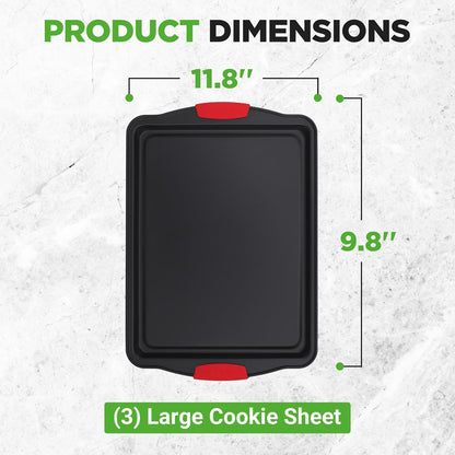 Plaque à biscuits antiadhésive en 3 pièces avec poignées en silicone pour la cuisson (Noir) 