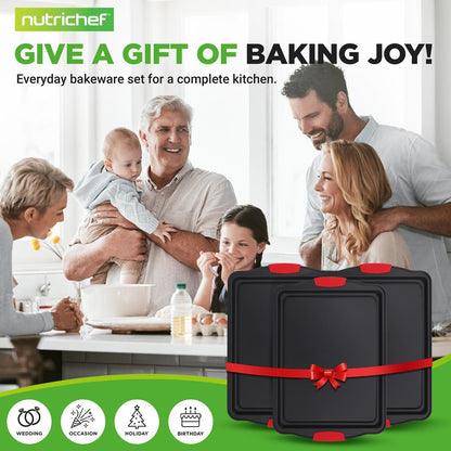Plaque à biscuits antiadhésive en 3 pièces avec poignées en silicone pour la cuisson (Noir) 