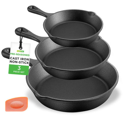 Poêles de cuisine - Ensemble de poêles en fer pré-assaisonnées avec grattoir 