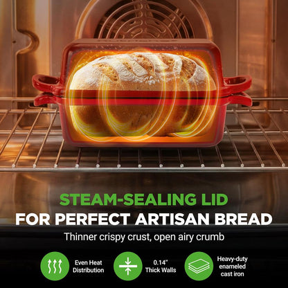 6L Enamelled Cast Iron Dutch Oven Loaf Pan with 2L Lid and Silicone Oven Mits-Red
