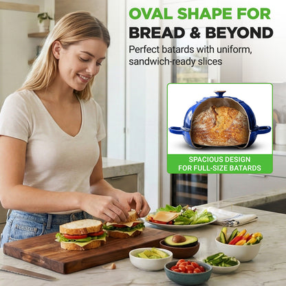 Enameled Cast Iron Dutch Oven, Dome-Shaped with Handles & Silicone Oven Mits 6L