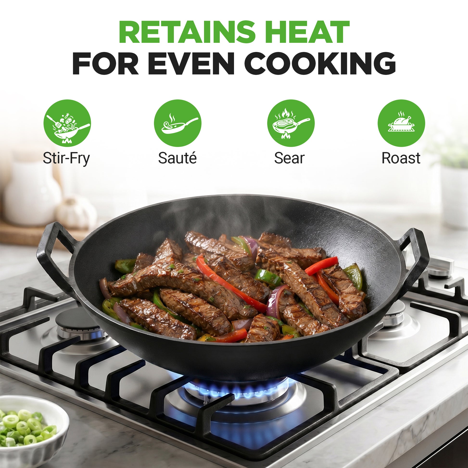Wok with wooden Lid cooking