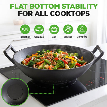 Wok with wooden Lid on stovetop