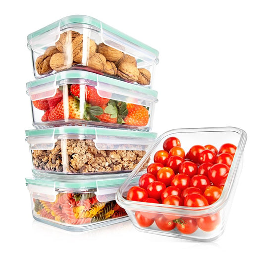 Ensemble de 10 récipients de conservation des aliments en verre supérieur - Design empilable, nouveaux couvercles hermétiques transparents sans BPA avec couvercles à évent et trou d'air vert 