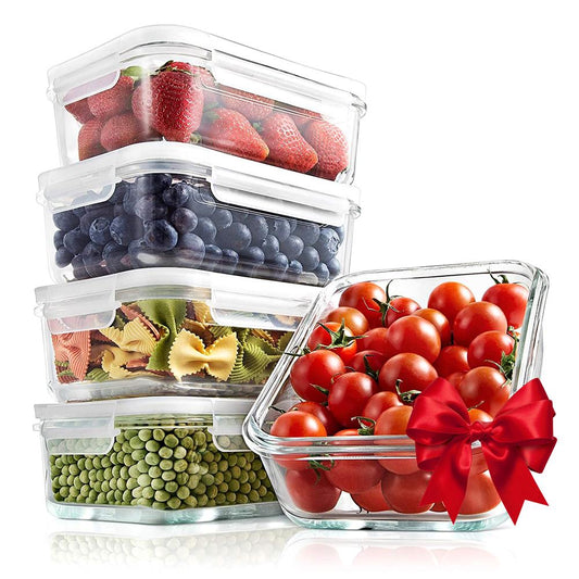 Ensemble de 10 récipients de stockage alimentaire en verre supérieur - Design empilable, nouveaux couvercles hermétiques transparents sans BPA avec couvercles d'aération et trou d'air blanc 