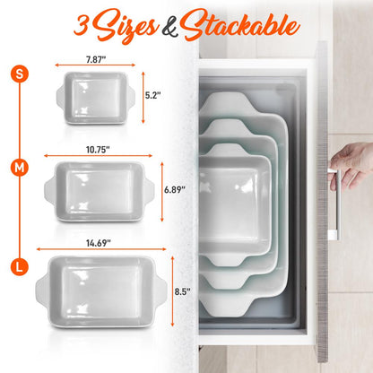 Rectangular Ceramic Bakeware Set - Durable Baking Dishes Set, Odor-Free Hybrid Ceramic Non-Stick Baking Pans, Dishwasher Safe (3-Piece)