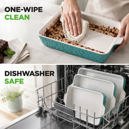 Cleaning a dish with a cloth and placing it in a dishwasher.