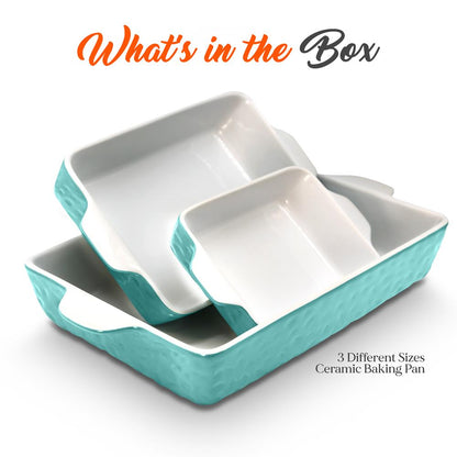 Rectangular Ceramic Bakeware Set - Durable Baking Dishes Set, Odor-Free Hybrid Ceramic Non-Stick Baking Pans, Dishwasher Safe (3-Piece)