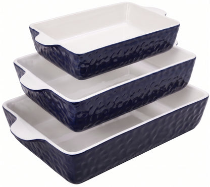 3-Piece Ceramic Casserole Dish Set – Nonstick Baking Pans with Handles, Red