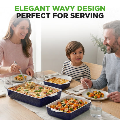 3-Piece Ceramic Casserole Dish Set – Nonstick Baking Pans with Handles, Red