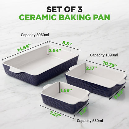 3-Piece Ceramic Casserole Dish Set – Nonstick Baking Pans with Handles, Red