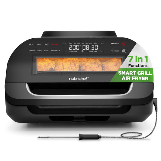NutriChef smart grill air fryer with digital display on a white background