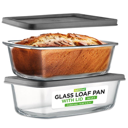 2 ensembles de moules à pain en verre borosilicate avec couvercle - poignées de préhension pour un transport facile du four chaud à la table, sans BPA 