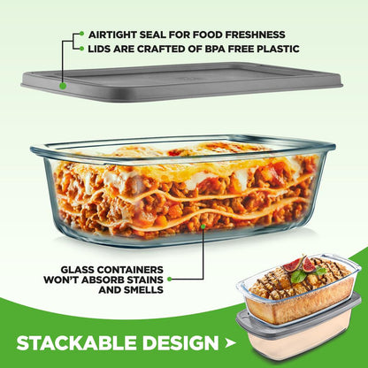 2 ensembles de moules à pain en verre borosilicate avec couvercle - poignées de préhension pour un transport facile du four chaud à la table, sans BPA 