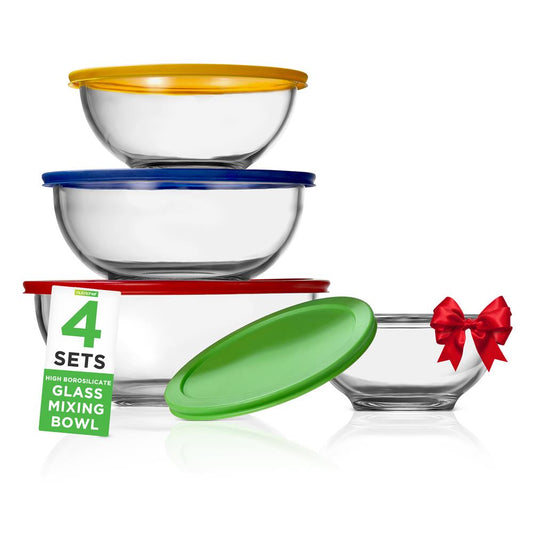 4 Sets Of High Borosilicate Glass Mixing Bowl With Lids, Space-Saving Nesting Bowls
