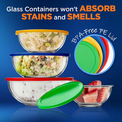 4 Sets Of High Borosilicate Glass Mixing Bowl With Lids, Space-Saving Nesting Bowls