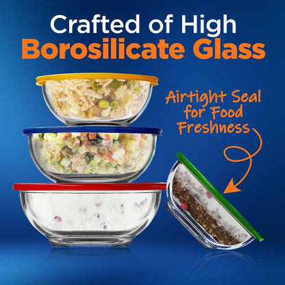 4 Sets Of High Borosilicate Glass Mixing Bowl With Lids, Space-Saving Nesting Bowls