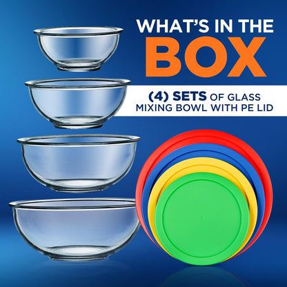 4 Sets Of High Borosilicate Glass Mixing Bowl With Lids, Space-Saving Nesting Bowls