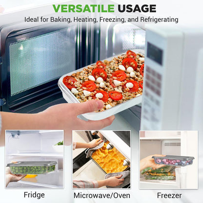 4 ensembles de plats de cuisson rectangulaires en verre borosilicaté avec couvercle en PE (gris) 