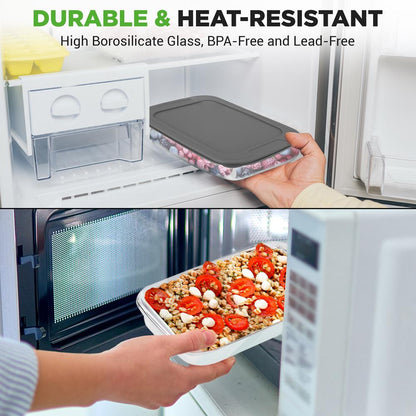 4 ensembles de plats de cuisson rectangulaires en verre borosilicaté avec couvercle en PE (gris) 