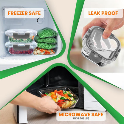 Ensemble de 24 récipients de stockage alimentaire en verre supérieur - Design empilable avec couvercles à charnières innovants sans BPA (Gris) 