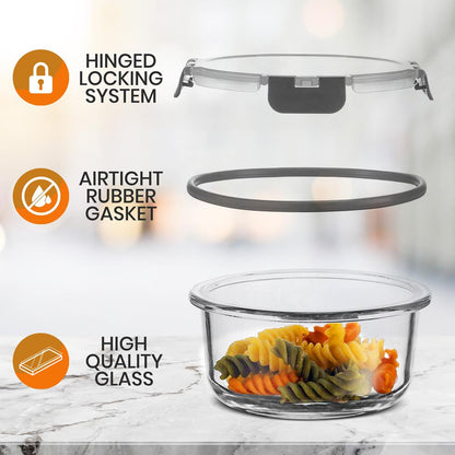 Ensemble de 24 récipients de stockage alimentaire en verre supérieur - Design empilable avec couvercles à charnières innovants sans BPA (Gris) 