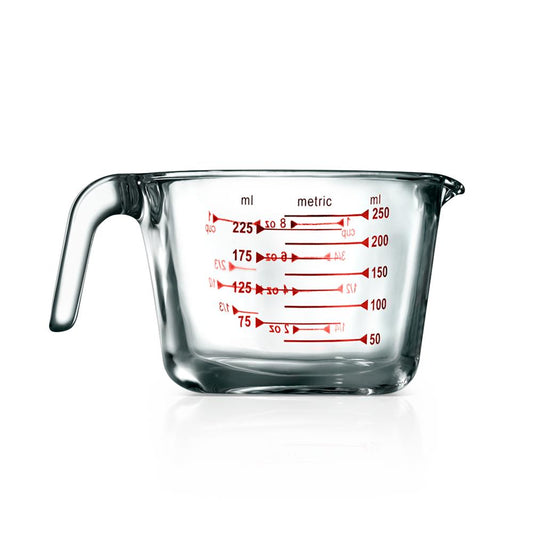 250 Ml. Tasse à mesurer en verre borosilicaté haute avec échelle de décalcomanie personnalisée 