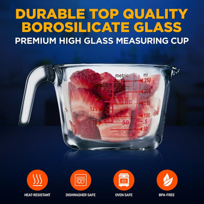 250 Ml. Tasse à mesurer en verre borosilicaté haute avec échelle de décalcomanie personnalisée 
