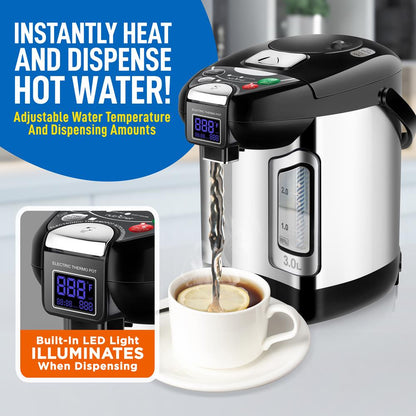 Distributeur d'eau chaude numérique 3L - Chaudière à eau instantanée / Chauffe-eau, Verrou de sécurité de distribution automatique, (3,17 litres) 