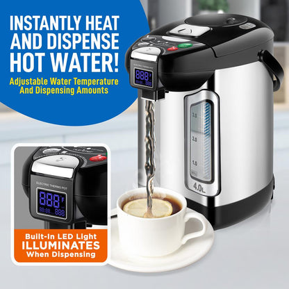 Distributeur d'eau chaude numérique 4L - Chauffe-eau instantané / Chauffe-eau, verrou de sécurité de distribution automatique, (4,227 litres) 