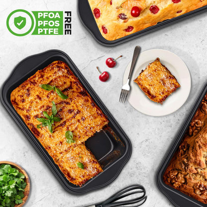 6 Piece Set Of Non-Stick Loaf Pan With Easy Grip Handles For Baking Homemade Bread, Brownies And Pound Cakes (Black)
