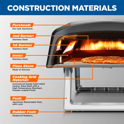 Four à pizza portable d'extérieur - Four à pizza d'extérieur à gaz, feu et pierre 