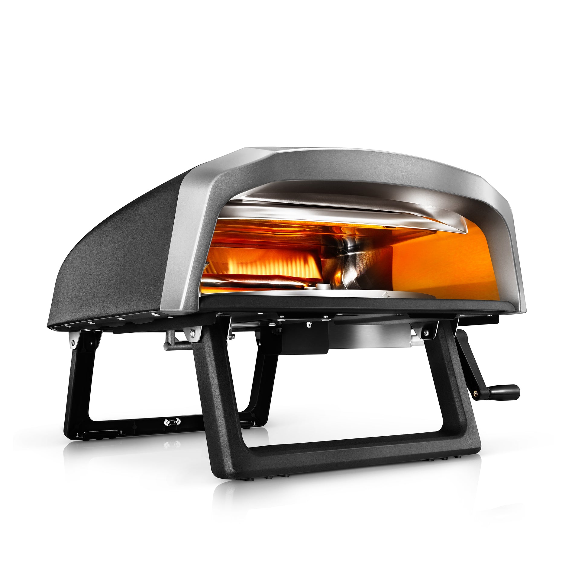 Portable outdoor heater with glowing interior on a white background