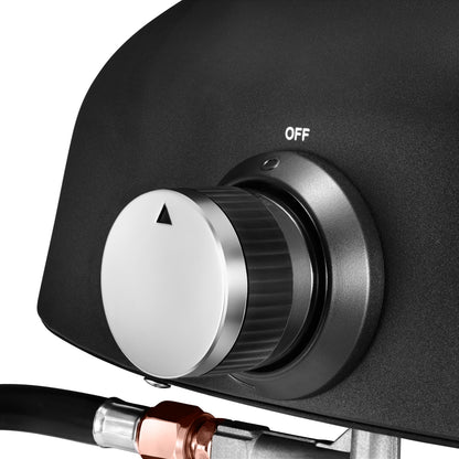 Four à pizza portable à 360° avec pierre à pizza rotative, housse de pluie, régulateur et tuyau - Convient pour une utilisation en extérieur et en intérieur (Noir) 