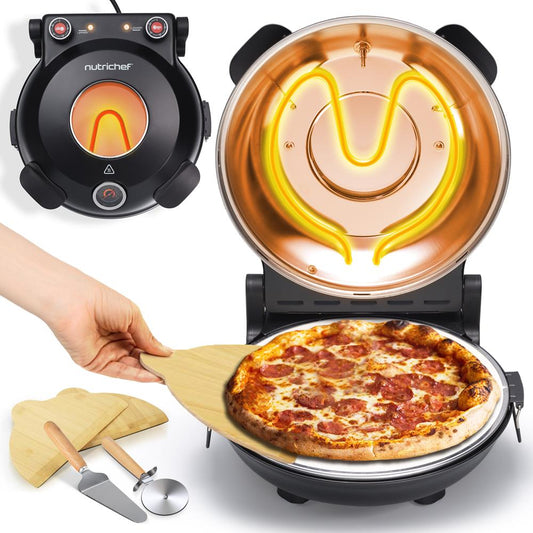 Countertop Pizza Maker - Electric Pizza Oven With Temperature Controls, Window And Thermometer (Black)