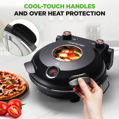 Machine à Pizza de Comptoir - Four à Pizza Électrique avec Contrôles de Température, Fenêtre et Thermomètre (Noir) 