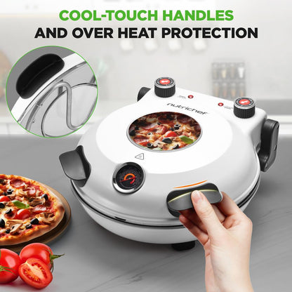 Countertop Pizza Maker - Electric Pizza Oven With Temperature Controls, Window And Thermometer (Ivory White)