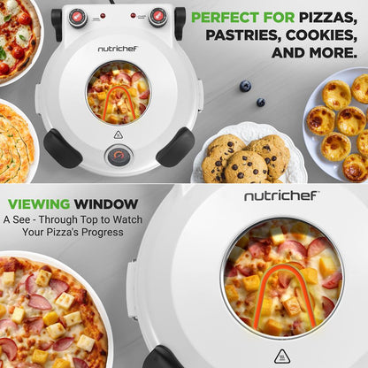 Countertop Pizza Maker - Electric Pizza Oven With Temperature Controls, Window And Thermometer (Ivory White)