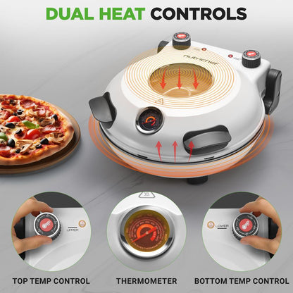 Countertop Pizza Maker - Electric Pizza Oven With Temperature Controls, Window And Thermometer (Ivory White)