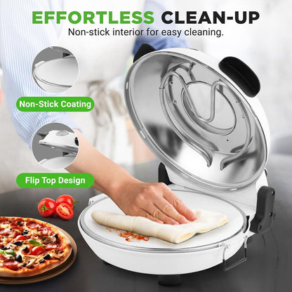 Countertop Pizza Maker - Electric Pizza Oven With Temperature Controls, Window And Thermometer (Ivory White)