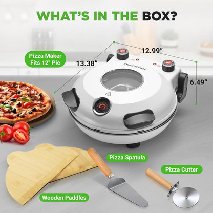 Countertop Pizza Maker - Electric Pizza Oven With Temperature Controls, Window And Thermometer (Ivory White)