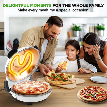 Countertop Pizza Maker - Electric Pizza Oven With Temperature Controls, Window And Thermometer (Ivory White)
