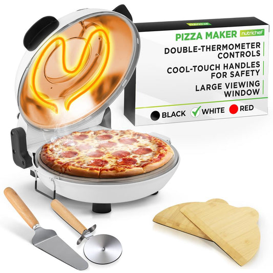 Countertop Pizza Maker - Electric Pizza Oven With Temperature Controls, Window And Thermometer (Ivory White)