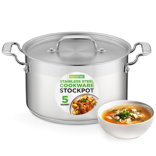 NutriChef Marmite en Acier Inoxydable avec Couvercle - Résistant, Chauffage Uniforme, Compatible avec Tous les Plaques de Cuisson 