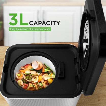 Poubelle de déchets alimentaires - Poubelle de comptoir de 3 litres, composteur automatique de déchets alimentaires (Blanc) 
