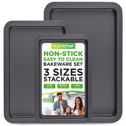 Plaque à pâtisserie antiadhésive 3 pièces - Plateaux de cuisson antiadhésifs de qualité professionnelle avec revêtement noir à l'intérieur et à l'extérieur 