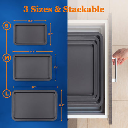 Plaque à pâtisserie antiadhésive 3 pièces - Plateaux de cuisson antiadhésifs de qualité professionnelle avec revêtement noir à l'intérieur et à l'extérieur 